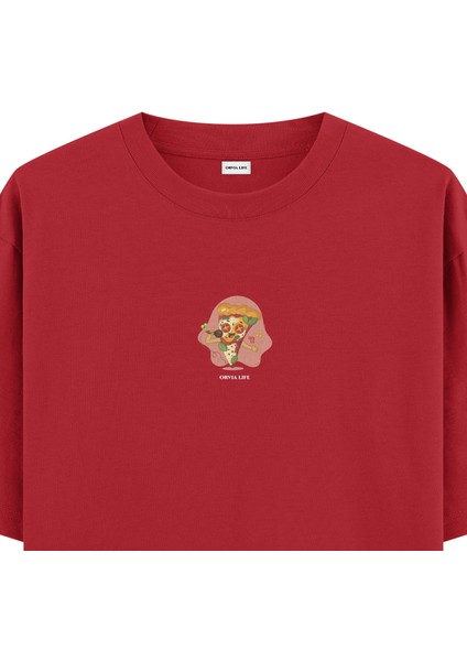 Karaoke Pizza - Oversize T-Shirt Kırmızı fiyatları
