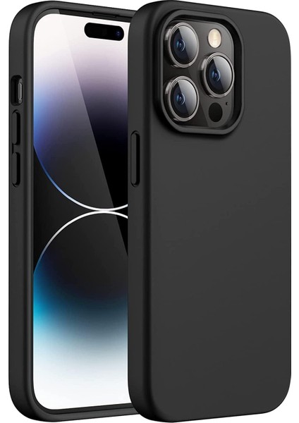 Aksesuar iPhone 14 Pro Max ile Uyumlu Içi Kadife Dışı Mat Yapıya Sahip Koruma Sağlayan Lansman Silikon Kılıf (Siyah)