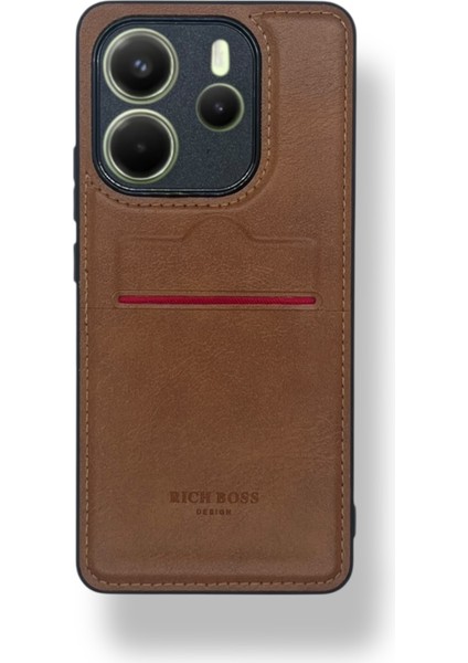 Redmi Note 14 4g Kartlıklı Rich Boss Lüx Deri Kılıf Açık Kahverengi