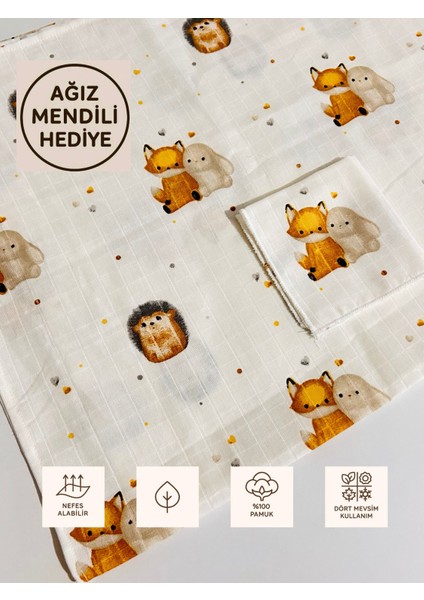 Çok Amaçlı Müslin Örtü & Battaniye, Ağız Mendili Hediyeli, %100 Pamuk