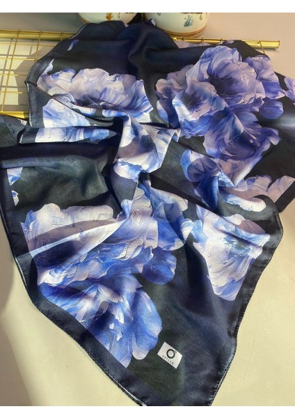 Vavscarfs Summer Rosaline Desen Pamuk Ipek Şal Lacivert