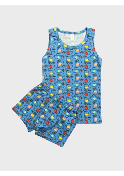 Erkek Çocuk Pamuklu Mavi Renk Fil Desenli Atlet Boxer Takımı