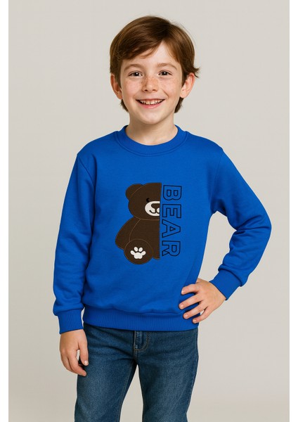 Erkek Çocuk Uzun Kol Bisiklet Yaka Ayıcıklı Sweatshirt