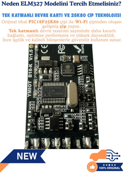 ELM327 V1.5 WiFi Türkçe Araç Arıza Tespit Cihazı OBD2 - Orijinal PIC18F25K80 Çipli, IOS / Android / Windows Uyumlu modelleri