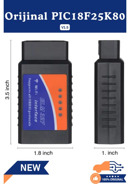 ELM327 V1.5 WiFi Türkçe Araç Arıza Tespit Cihazı OBD2 - Orijinal PIC18F25K80 Çipli, IOS / Android / Windows Uyumlu fırsatları