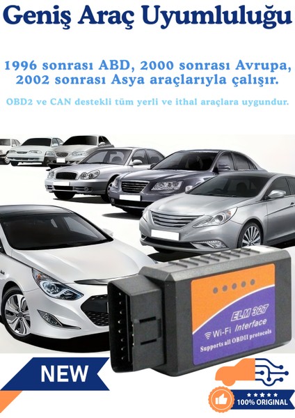 ELM327 V1.5 WiFi Türkçe Araç Arıza Tespit Cihazı OBD2 - Orijinal PIC18F25K80 Çipli, IOS / Android / Windows Uyumlu
