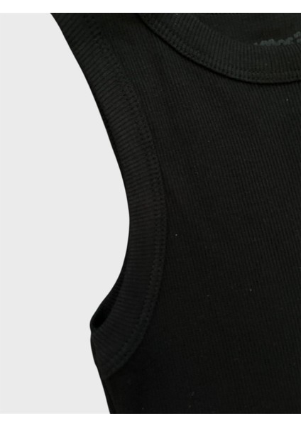 Kız Çocuk %100 Pamuklu Kumaş Siyah Renk Fitilli Sıfır Kol Crop fiyatları