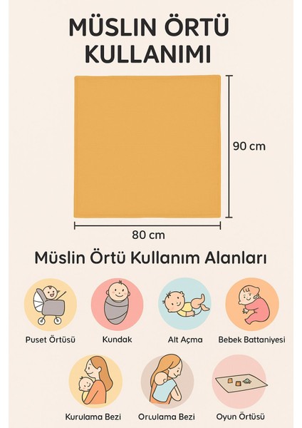 Çok Amaçlı Müslin Örtü & Battaniye, Ağız Mendili Hediyeli, %100 Pamuk modelleri