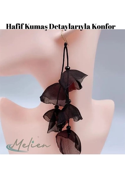 Günlük ve Özel Anlar Için Çiçek Detaylı Zarif Kumaş Uzun Sallantılı Avrupa Tarzı Şık Küpe fiyatları
