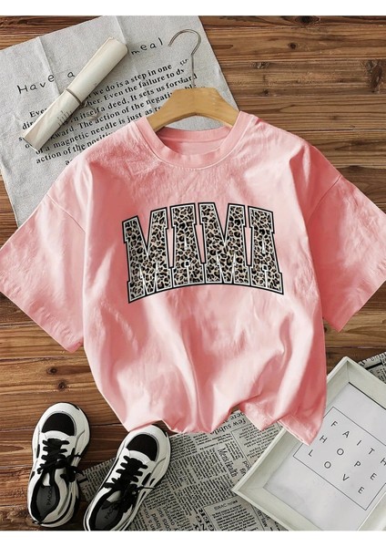 Mama Leopar Desen Baskılı Kadın Pamuk T-Shirt