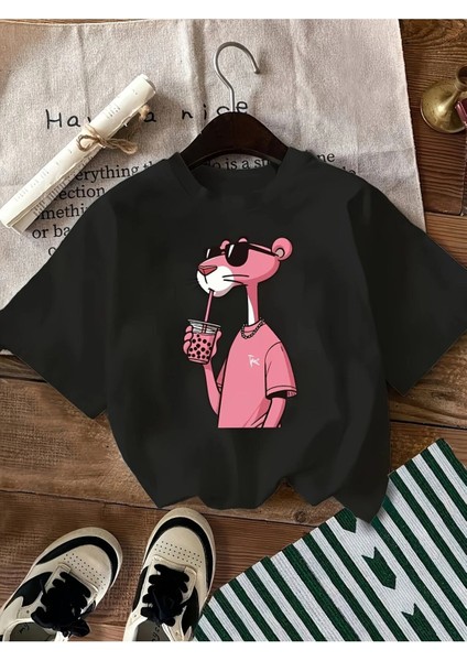 Pembe Panter Baskılı Kadın T-Shirt