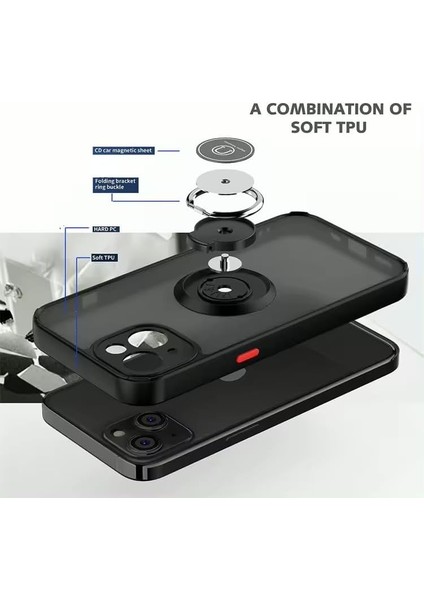 Aksesuar iPhone 12 ile Uyumlu Arka Kısmı Mat Şeffaf Yapıya Sahip Manyetik Yüzük Stantlı Kenarları Silikon Tpu Malzemeden Üretilmiş Renkli Tuşlara Sahip Kamera Korumalı Transparan Kılıf (Yeşil) modelleri