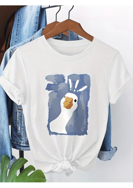 Şaşkın Ördek Baskılı Kadın T-Shirt