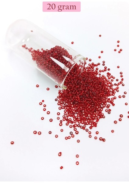 Dökme Cam Kum Boncuk (11/0) 2 mm - 20 Gram - Şeffaf Koyu Kırmızı - BNC015