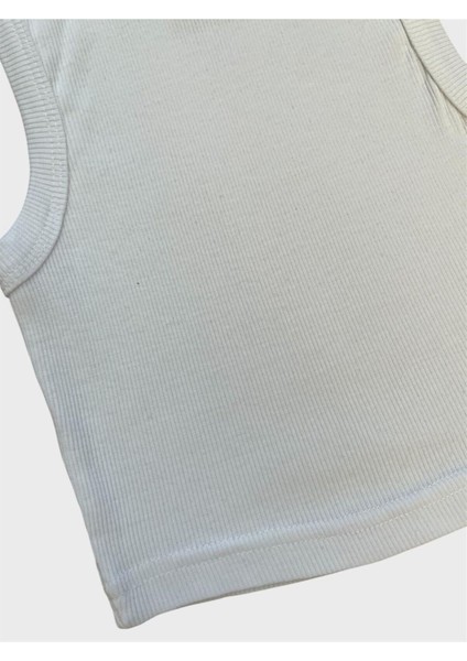 Kız Çocuk %100 Pamuklu Kumaş Beyaz Renk Fitilli Sıfır Kol Crop fiyatları