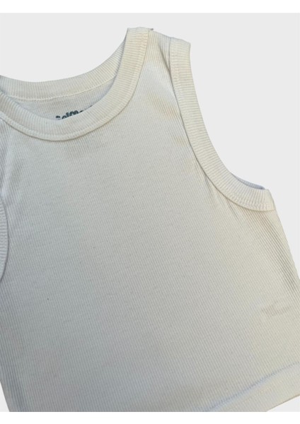 Kız Çocuk %100 Pamuklu Kumaş Beyaz Renk Fitilli Sıfır Kol Crop modelleri