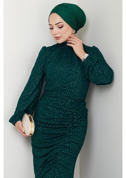 Puantiye Desenli Rüya Tesettür Abiye Zümrüt fiyatları