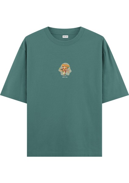Karaoke Pizza - Oversize T-Shirt Yeşil