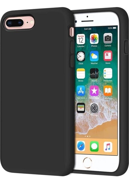 Kılıf iPhone 7 Plus / 8 Plus ile Uyumlu Içi Kadife Lansman Silikon Kılıf Şok Emici Full Kasa Koruma Sağlayan Kılıf (Siyah)