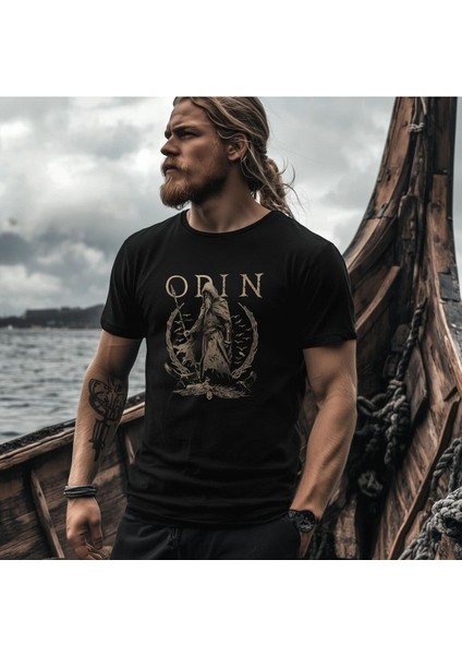 Odin Özel Tasarım Baskılı Siyah T-Shirt