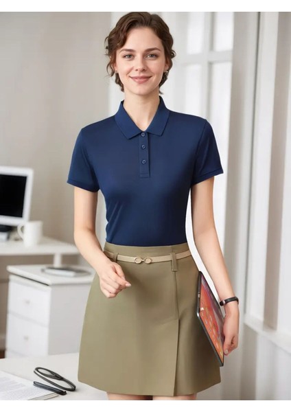 Polo Yaka Regular Fit Kadın Pamuk T-Shirt