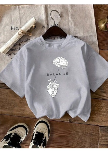 Balance Kalp & Beyin Tasarım Baskılı Kadın Pamuk T-Shirt