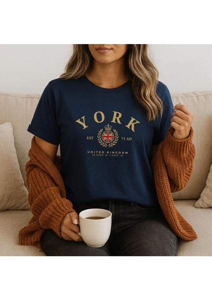 Şehirlere Özel Tasarım Baskılı Unisex Pamuk Lacivert T- Shirt