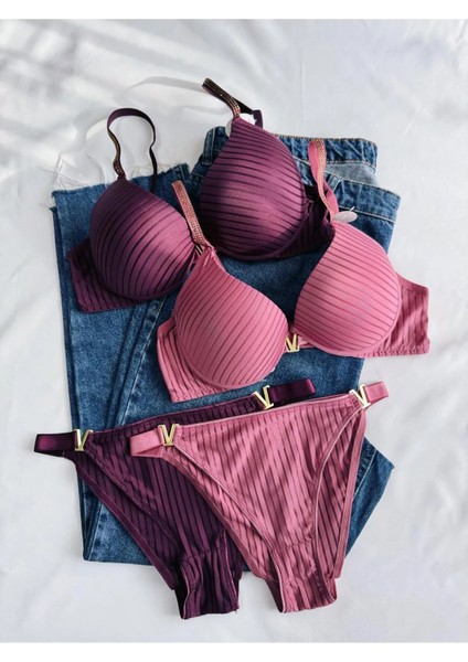 Beyaz Gelincik Underwear Gold Night Kadın Siyah Kırmızı Beyaz Taşlı Çizgili V Model Destekli Balenli Sütyen Takım Beşli Kutulu Paket modelleri