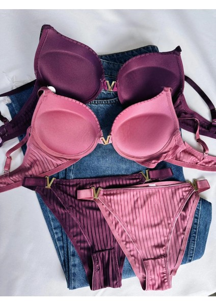 Beyaz Gelincik Underwear Gold Night Kadın Siyah Kırmızı Beyaz Taşlı Çizgili V Model Destekli Balenli Sütyen Takım Beşli Kutulu Paket indirimleri