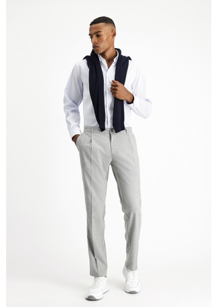 Uzun Kol Klasik Non Iron Desenli Pamuklu Düğmeli Yaka Gömlek