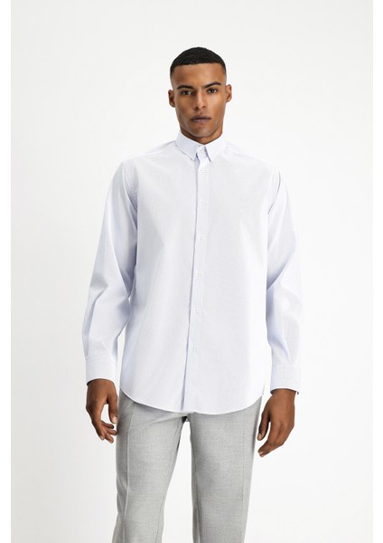 Uzun Kol Klasik Non Iron Desenli Pamuklu Düğmeli Yaka Gömlek fırsatları