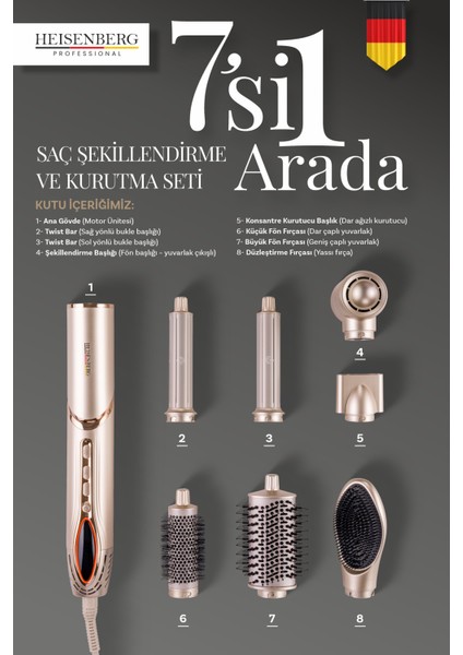 Heısenberg Professional Airwrap Saç Şekillendirme ve Kurutma Seti Aliminyum Gövde