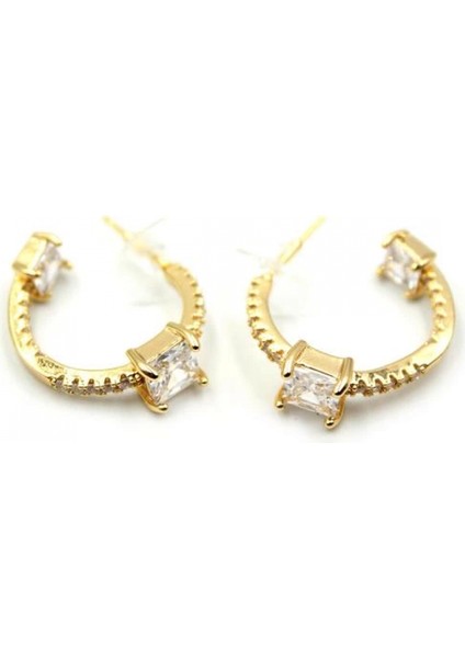 Taşlı Halka Küpe - Altın