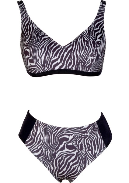 Beria Kadın Zebra Desenli Toparlayıcı Askılı Bikini Takımı