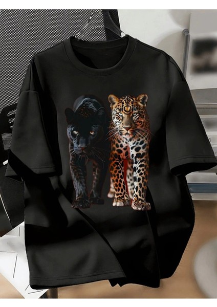 Leopar Baskılı Pamuk T-Shirt