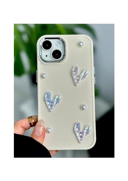 Aksesuar Iphone 13-14 ve 15 Uyumlu 3D Taş Kalp Oyuncak Tasarımlı Esnek Silikon Kılıf - Kremtaşkalp fiyatları