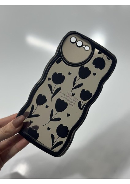 Aksesuar IPhone 7 Plus ve 8 Plus ile Uyumlu Siyah Lale Tasarım Kılıf