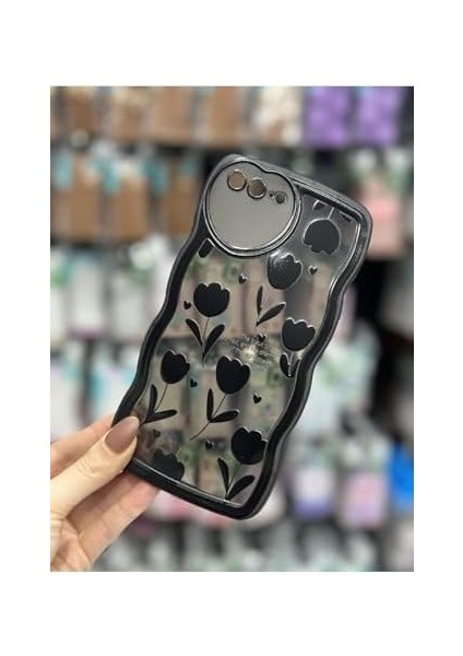 Aksesuar IPhone 7 Plus ve 8 Plus ile Uyumlu Siyah Lale Tasarım Kılıf modelleri