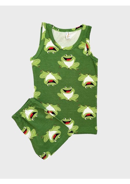 Erkek Çocuk Pamuklu Kurbağa Desenli Yeşil Atlet Boxer Takımı fiyatları