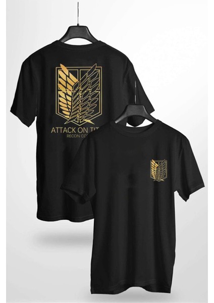 Attack On Titan Özel Tasarım Baskılı Siyah T-Shirt