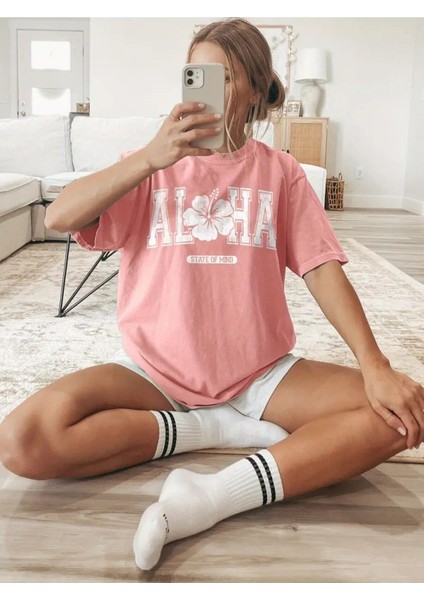 Aloha Baskılı Kadın Pamuk T-Shirt