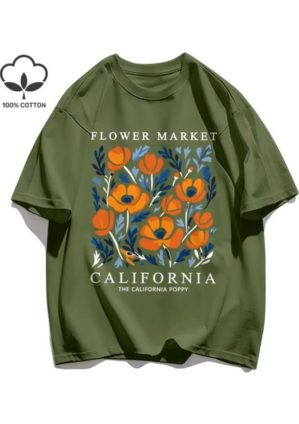 Flower Market California Baskılı Kadın T-Shirt