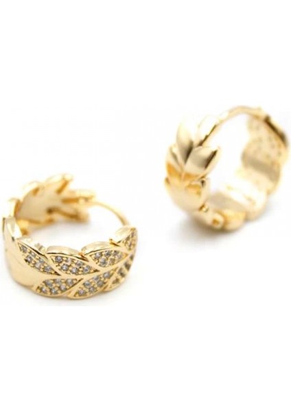 Taşlı Halka Küpe - Altın