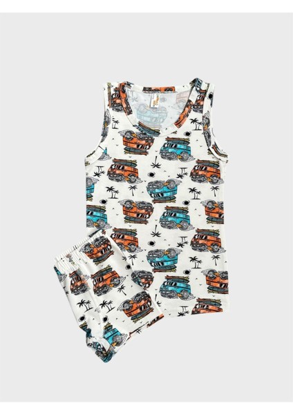 Erkek Çocuk Pamuklu Beyaz Araba Desenli Atlet Boxer Takımı fiyatları