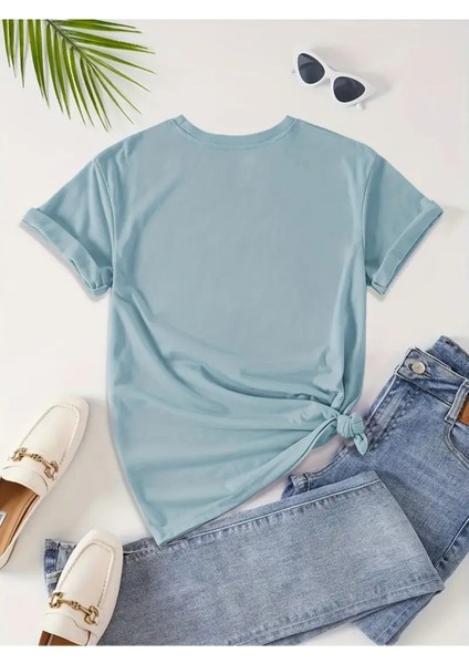 Kelebek & Papatya Baskılı Kadın Pamuk T-Shirt modelleri