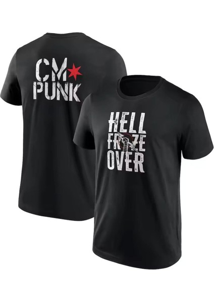 cm Punk Hell Froze Over Baskılı Pamuk T-Shirt