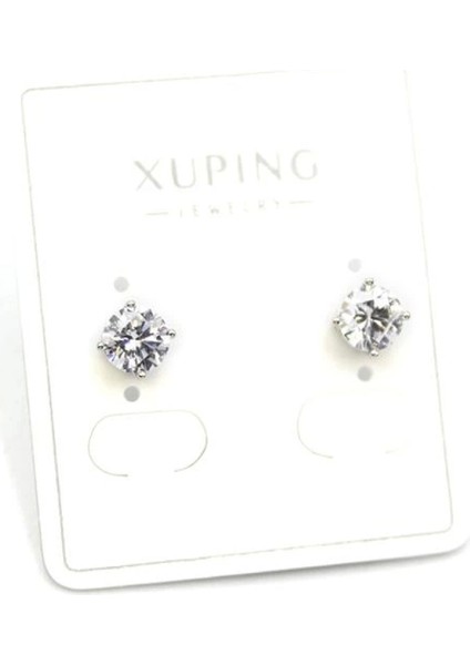 Büyük Boy Tek Taş Küpe - Gümüş