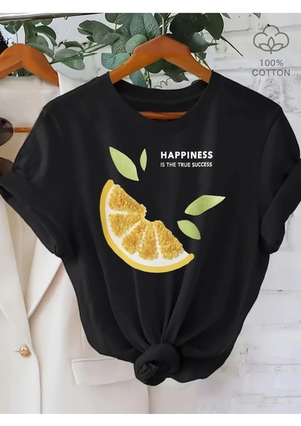 Happiness Baskılı Kadın T-Shirt