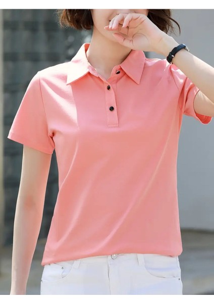 Polo Yaka Regular Fit Kadın Pamuk T-Shirt