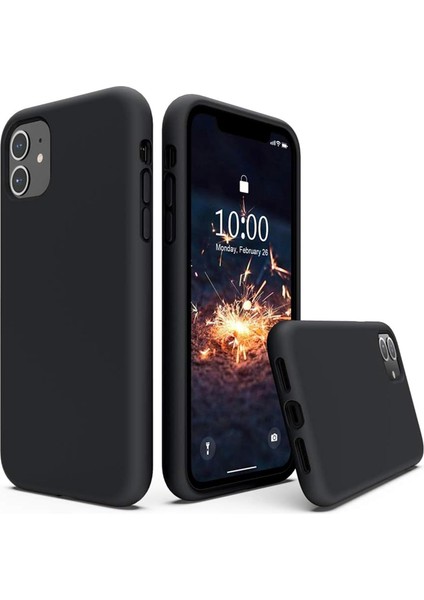 Apple iPhone 11 Kılıf 6.1 ile Uyumlu, Ince Sıvı Silikon 3 Katmanlı Tam Kaplamalı Yumuşak Jel Kauçuk Kılıf Kapak, (Siyah, 6.1 Inç)
